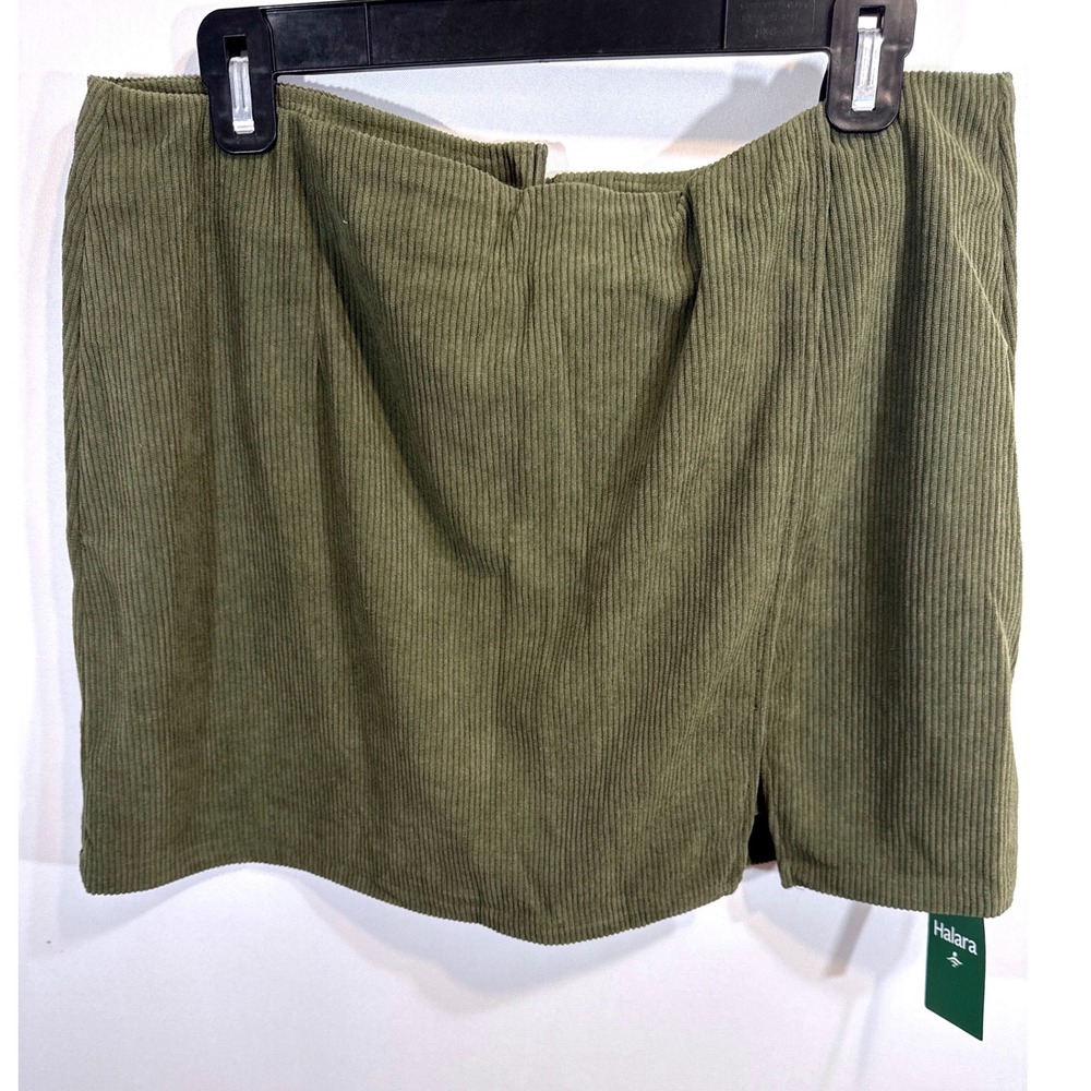 Halara Corduroy Mini Skirt‎ Olive Green Side Slit Zip Closure XL NWT Academia